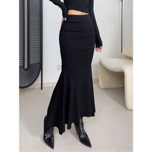 Commense Black Knit Maxi Trumpet Skirt, NWT size M